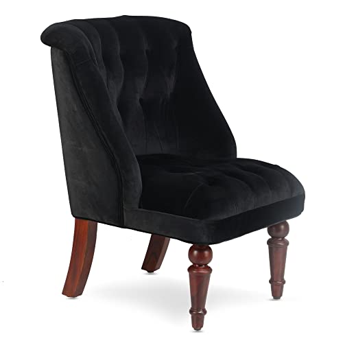 GLOBALLY INDIAN- Where Creativity Meets Living Ludovic Accent Chair in Honey Oak Finish in Royal Black Suede Velvet