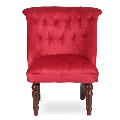 GLOBALLY INDIAN- Where Creativity Meets Living Ludovic Accent Chair in Honey Oak Finish in Red Suede Velvet