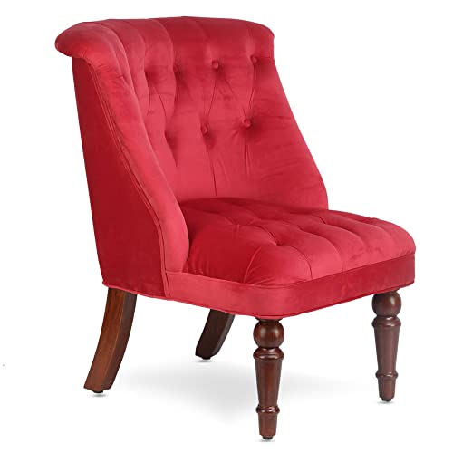 GLOBALLY INDIAN- Where Creativity Meets Living Ludovic Accent Chair in Honey Oak Finish in Red Suede Velvet