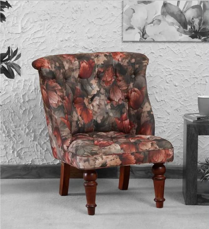 GLOBALLY INDIAN- Where Creativity Meets Living Ludovic Accent Chair in Honey Oak Finish in Multicolor Suede Velvet