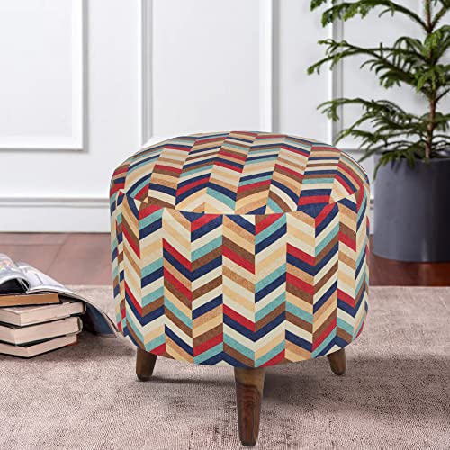 Globally Indian Round Puff in Sheesham Wood (Multicolor)