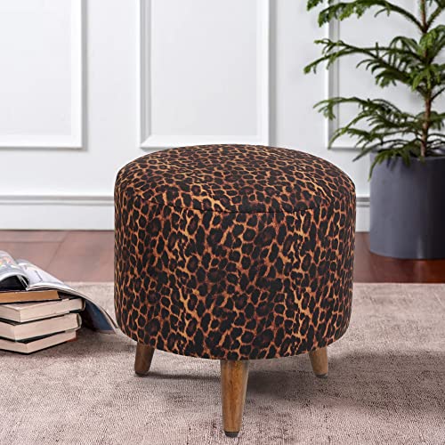 Globally Indian Round Puff in Sheesham Wood (Animal Print)