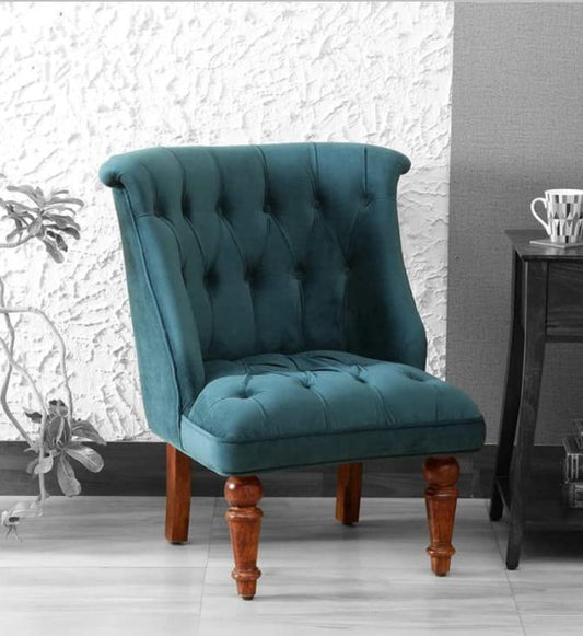 GLOBALLY INDIAN- Where Creativity Meets Living Ludovic Accent Chair in Honey Oak Finish in Dark Green Suede Velvet