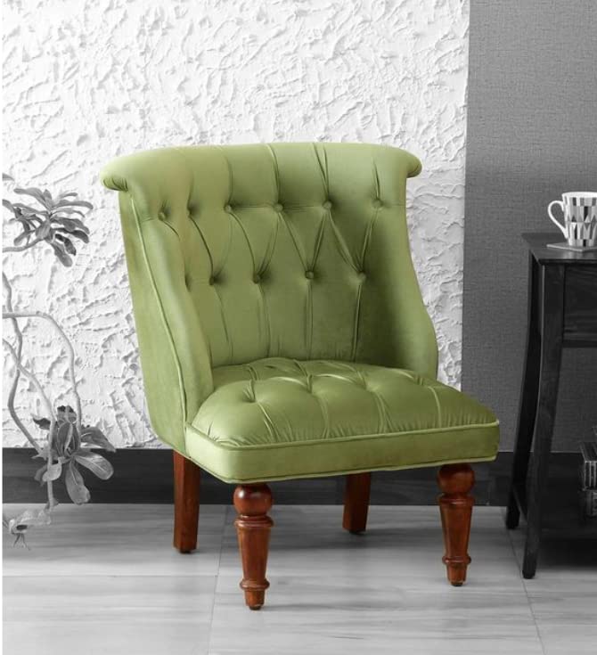 GLOBALLY INDIAN- Where Creativity Meets Living Ludovic Accent Chair in Honey Oak Finish in Light Green Suede Velvet